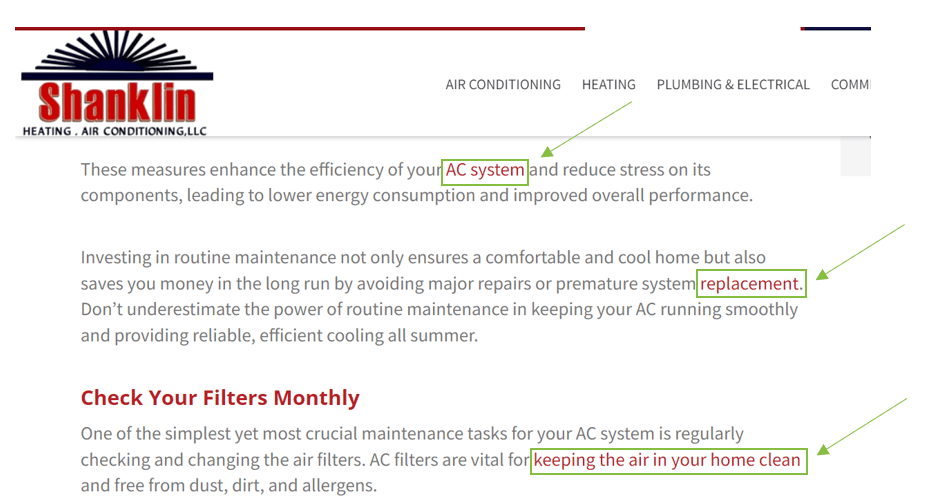 A website screenshot showing internal links on one of their blogs.